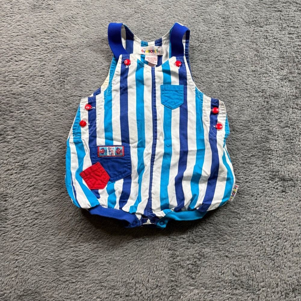 Vintage Gymboree Bumble Romper Blue & White Stripe Fish Bubble Romper